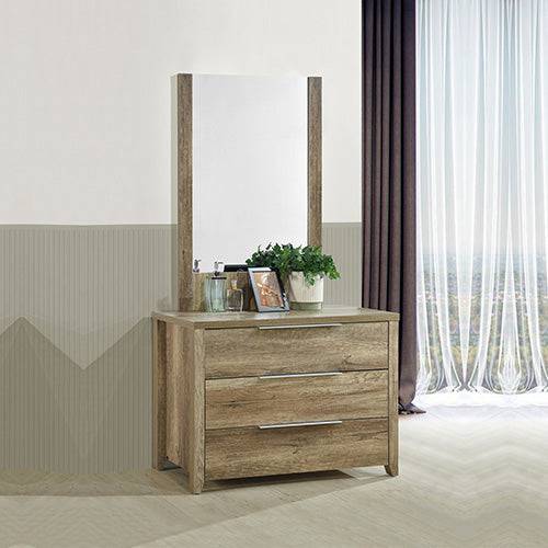 Queen Size - 5 PCs Bedroom Suite - Natural Wood-Oak Colour (Bed, Bedside Table, Tallboy & Dresser) - STripleB