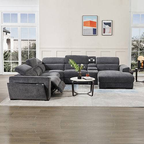 Corner Sofa Chaise - Premium Fabric - Electric Recliner - Grey - STripleB
