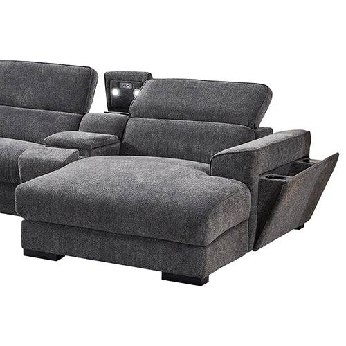 Corner Sofa Chaise - Premium Fabric - Electric Recliner - Grey - STripleB