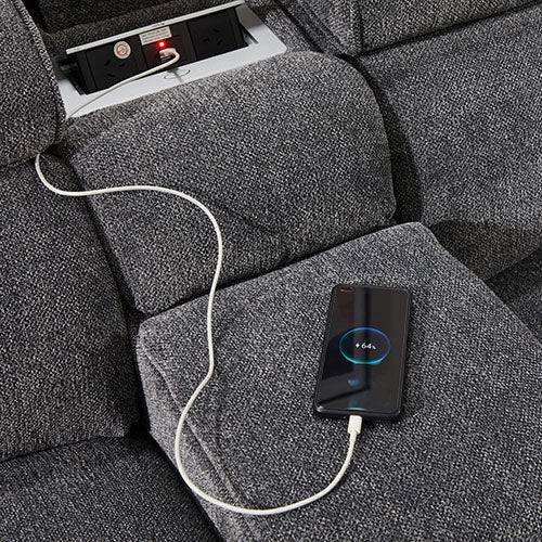 Corner Sofa Chaise - Premium Fabric - Electric Recliner - Grey - STripleB