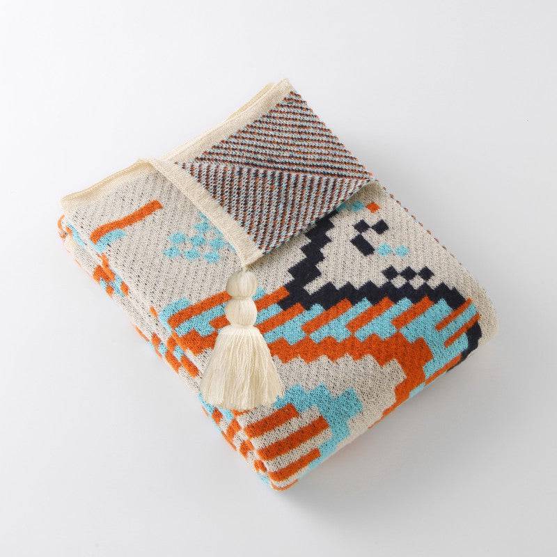 Bohemian Woven Throw Blanket - Soft Decorative Sofa Cover with Tassels - STripleB