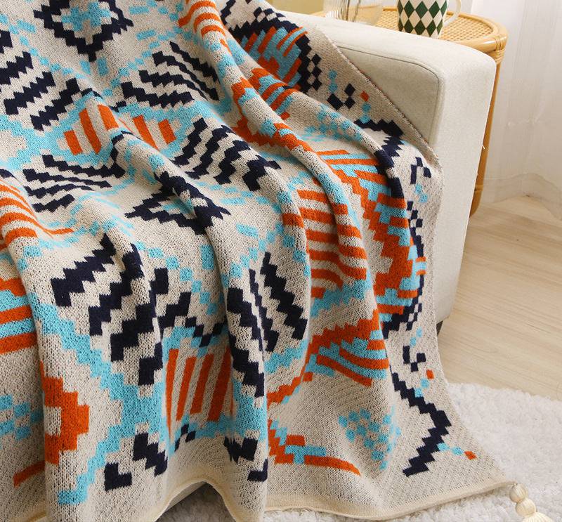 Bohemian Woven Throw Blanket - Soft Decorative Sofa Cover with Tassels - STripleB