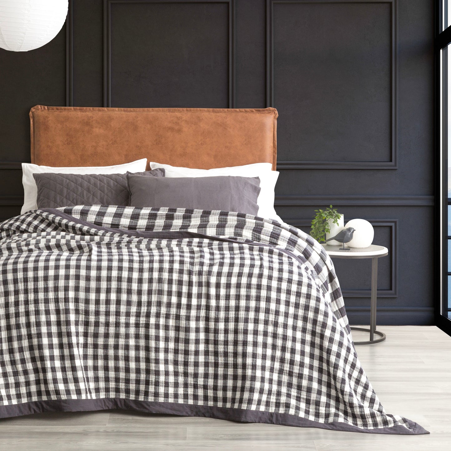 Washed Cotton Yarn Dyed Reversible Textured Ash Blanket by Renee Taylor - Queen/King - STripleB