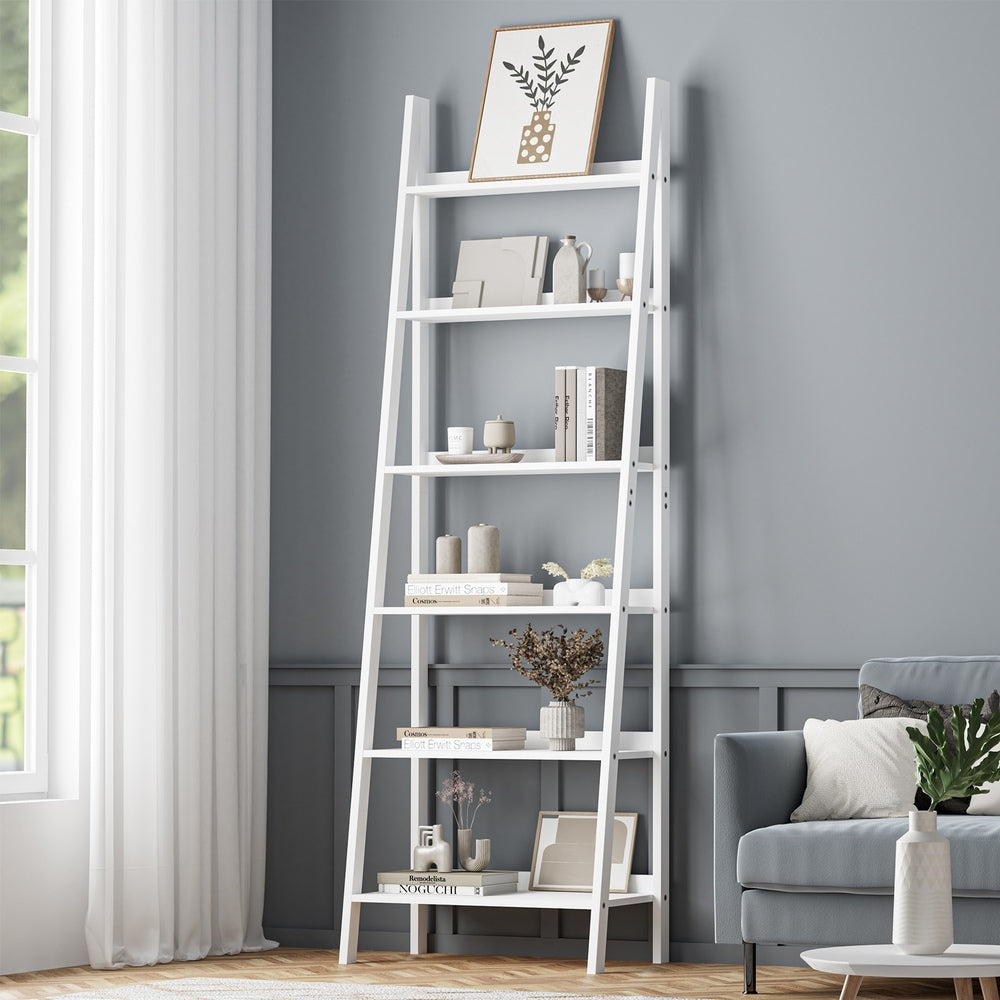 White 6 Tier Corner Ladder Shelf Display Rack - STripleB