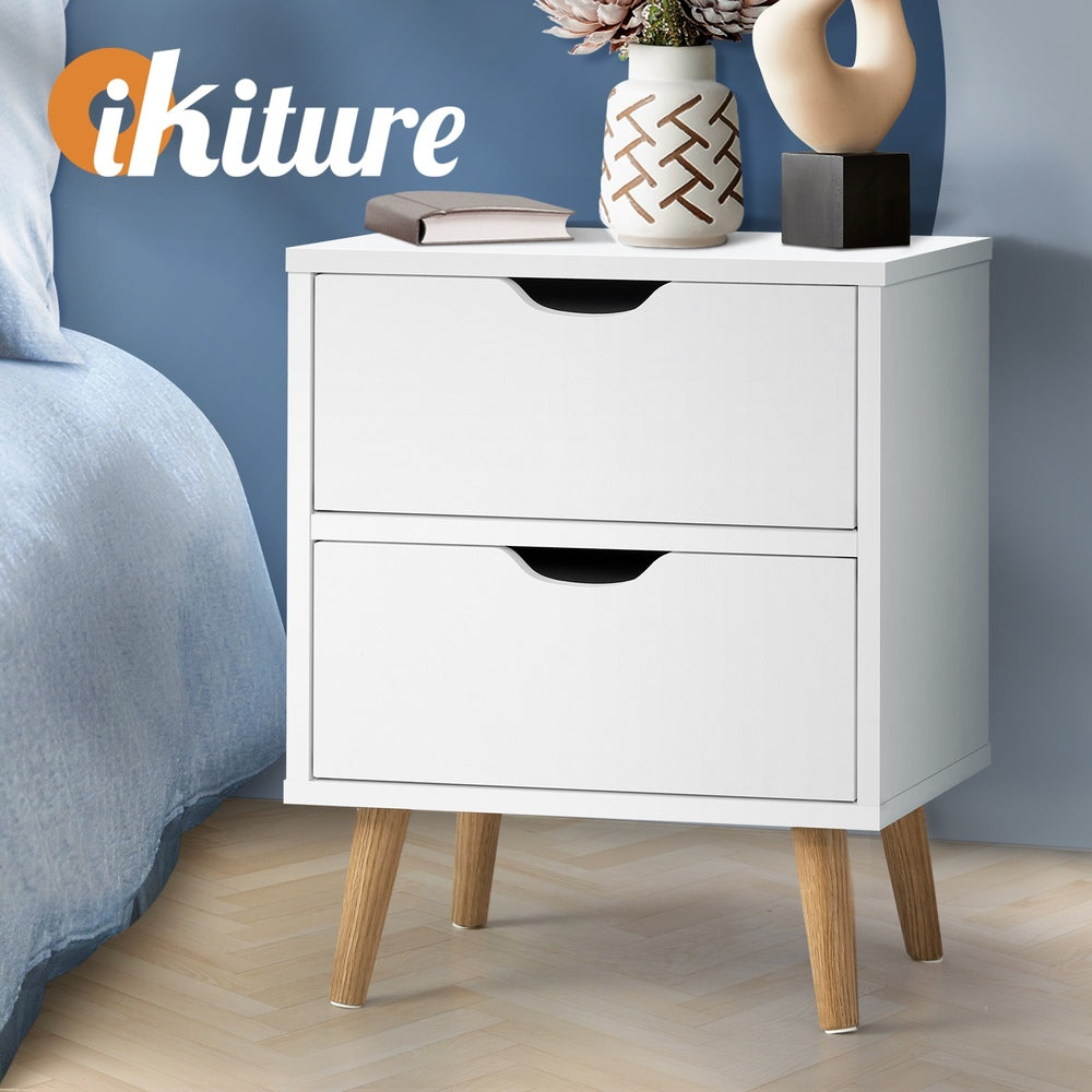 Bedside Table with 2 Drawers Air Gap Handle White - STripleB