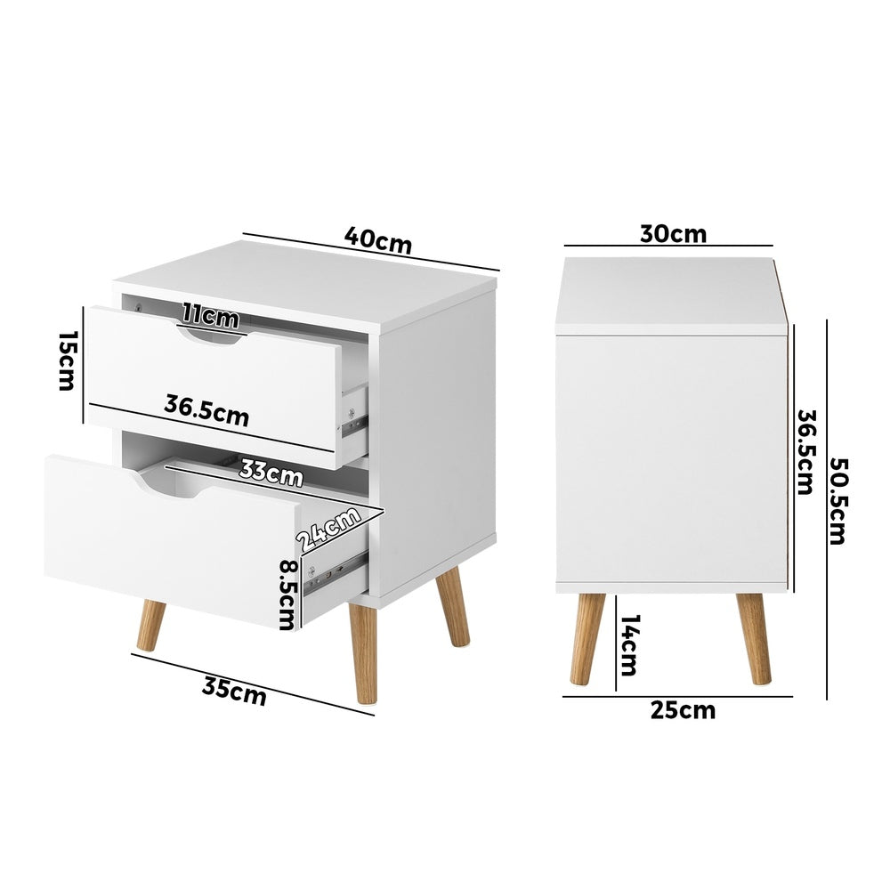 Bedside Table with 2 Drawers Air Gap Handle White - STripleB