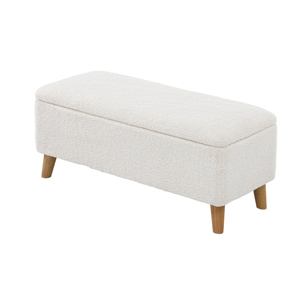 Sherpa Fabric Storage Ottoman White - STripleB