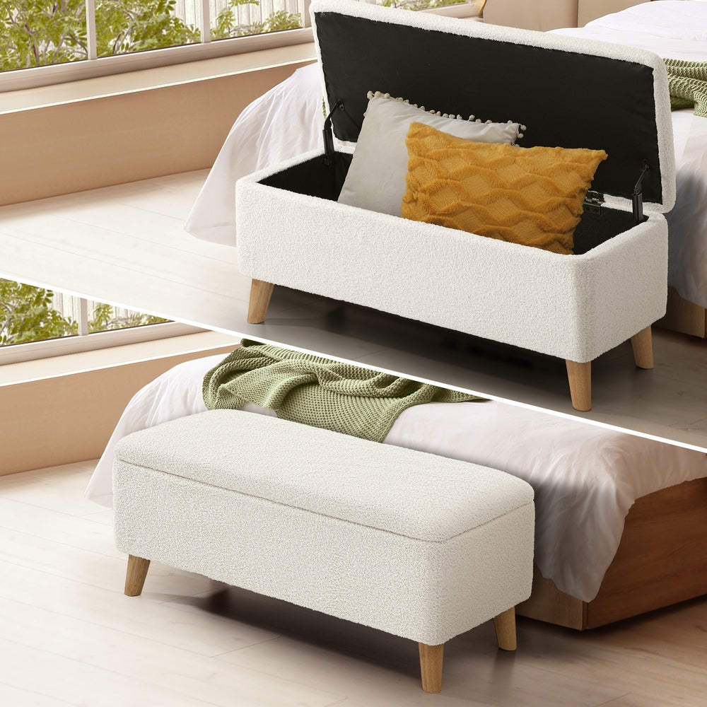 Sherpa Fabric Storage Ottoman White - STripleB