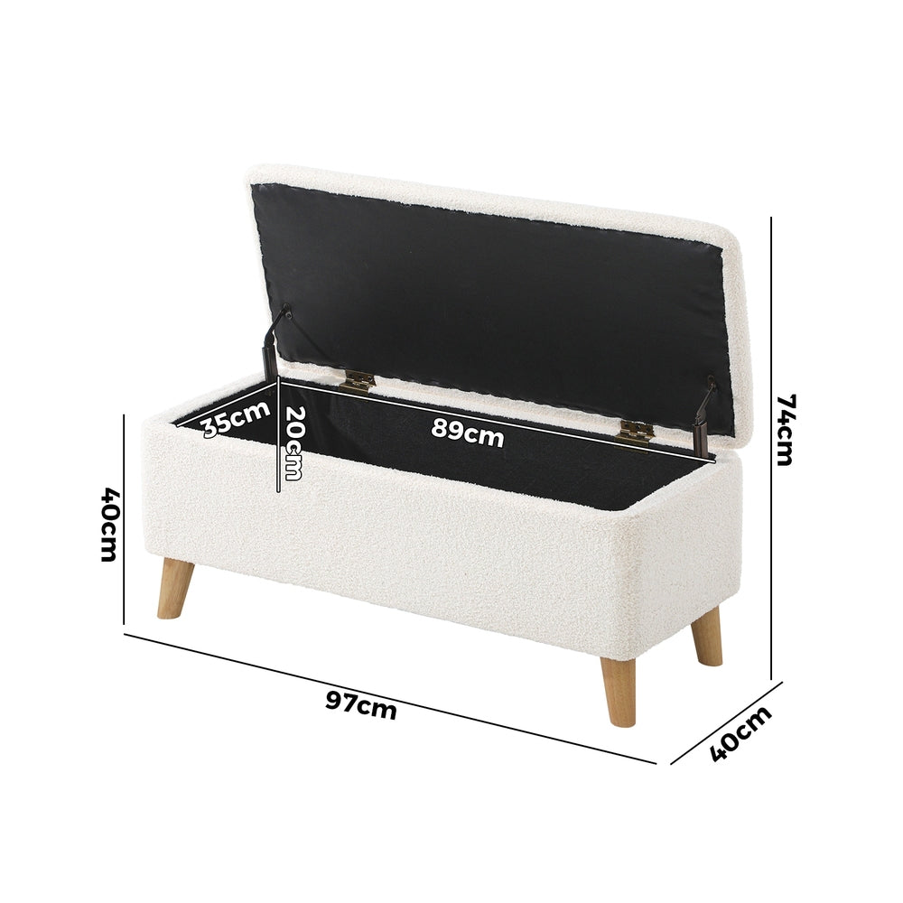 Sherpa Fabric Storage Ottoman White - STripleB