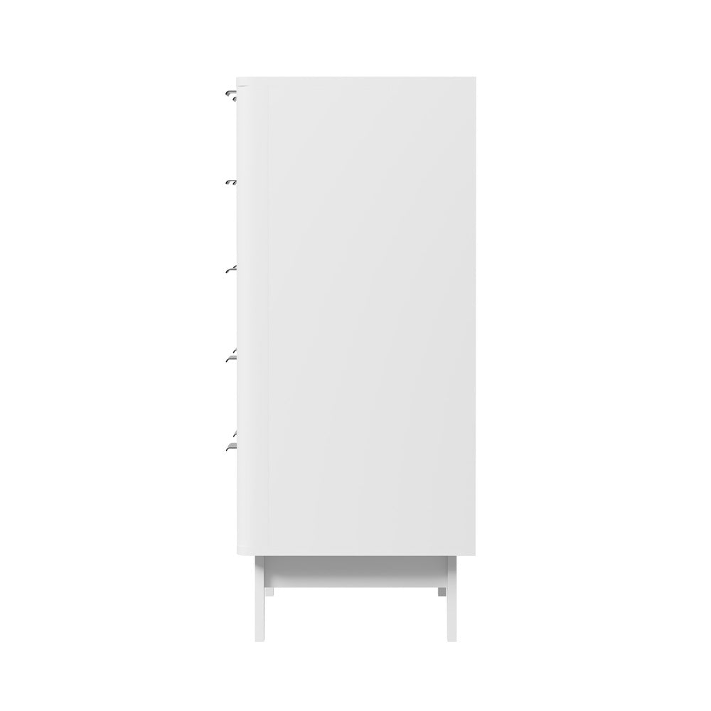 White 5 Drawer Tallboy Dresser with Stripe Design - STripleB