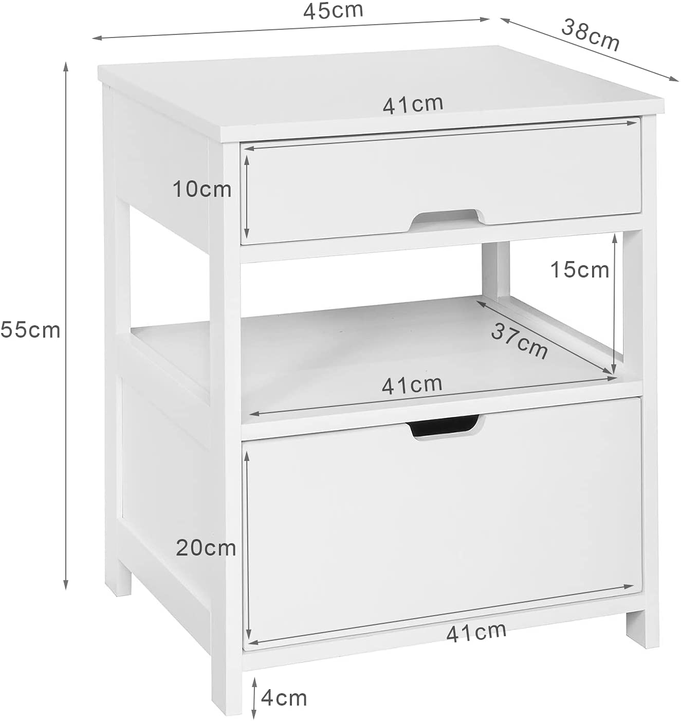 White Bedside Table with 2 Drawers - STripleB
