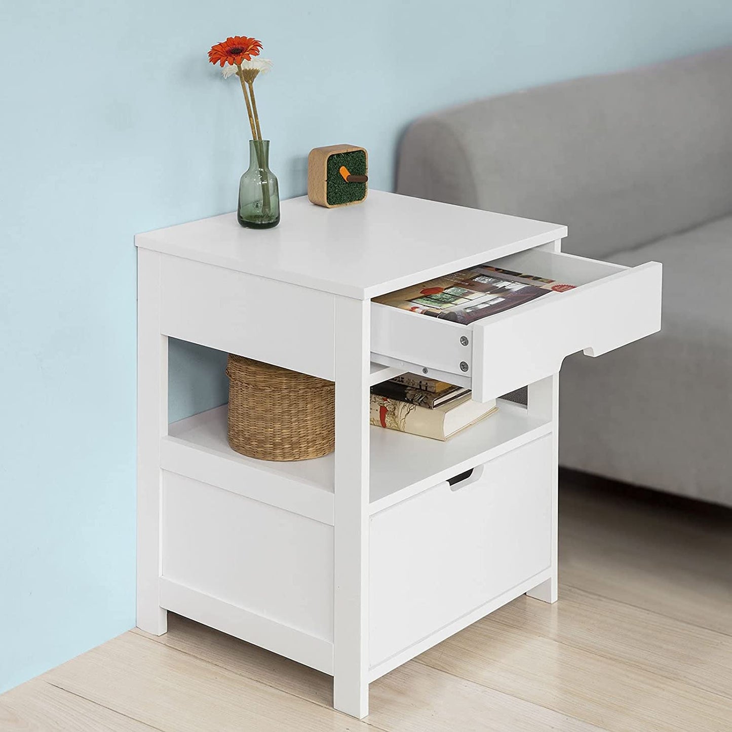 White Bedside Table with 2 Drawers - STripleB