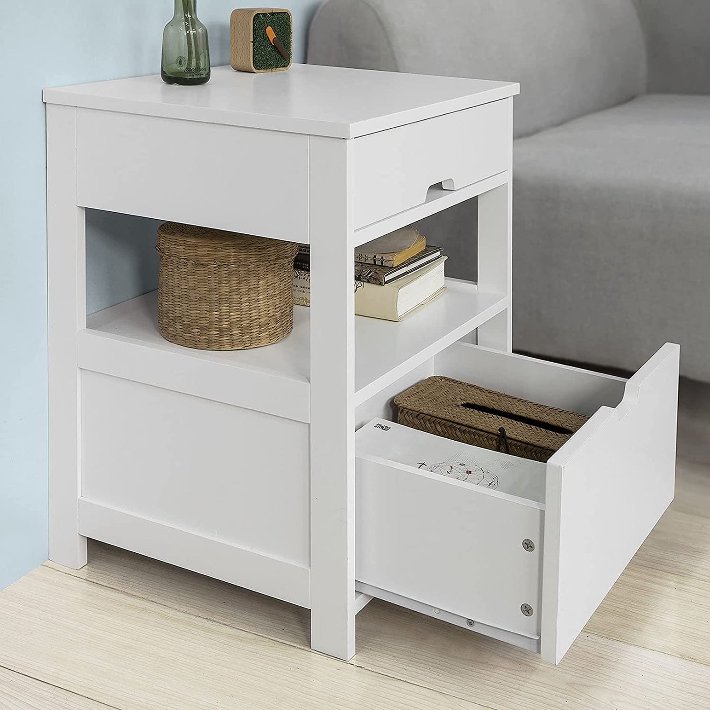White Bedside Table with 2 Drawers - STripleB