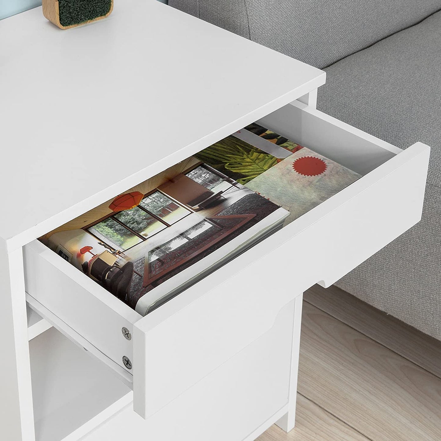 White Bedside Table with 2 Drawers - STripleB
