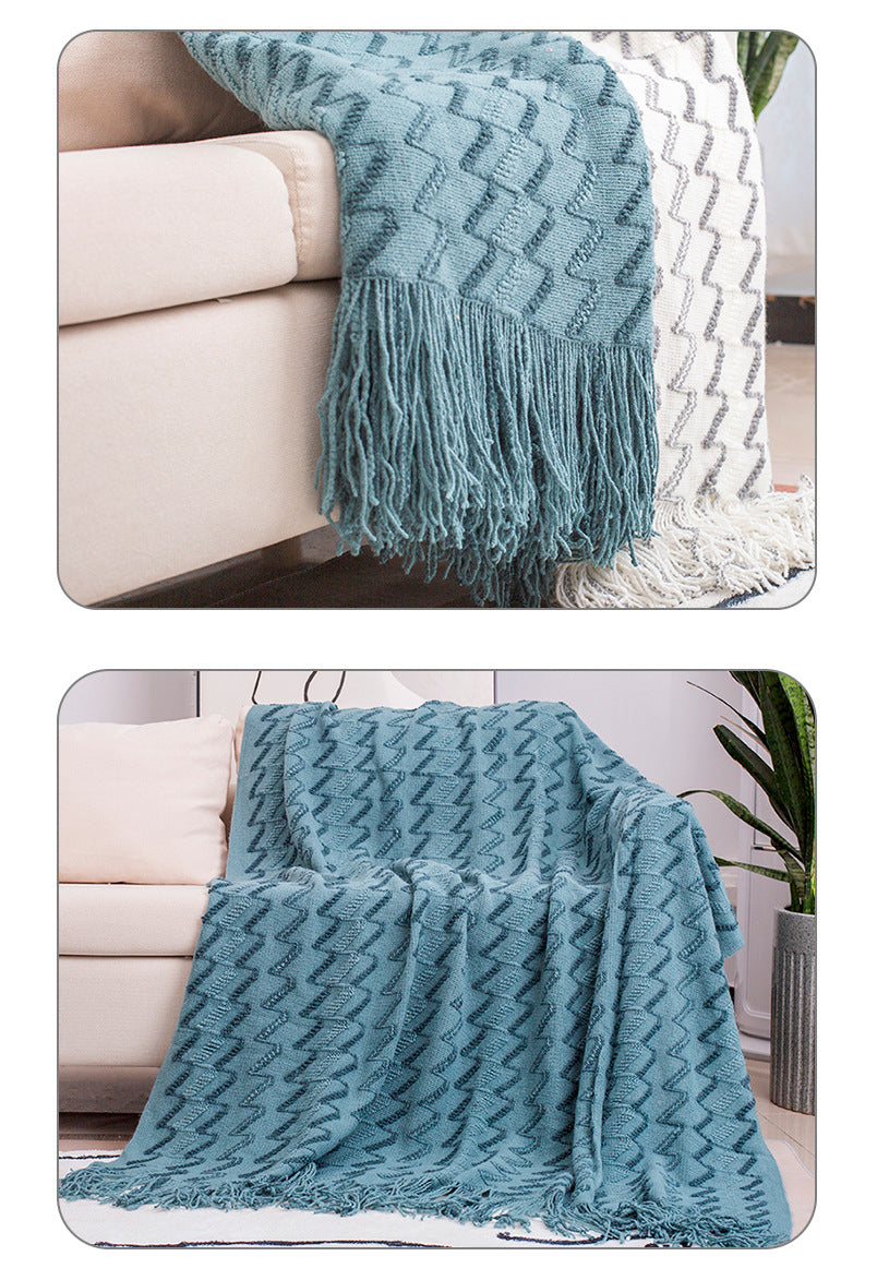 White and Grey - Modern Knitted Throw Blanket with Tassels - 130*180CM - STripleB