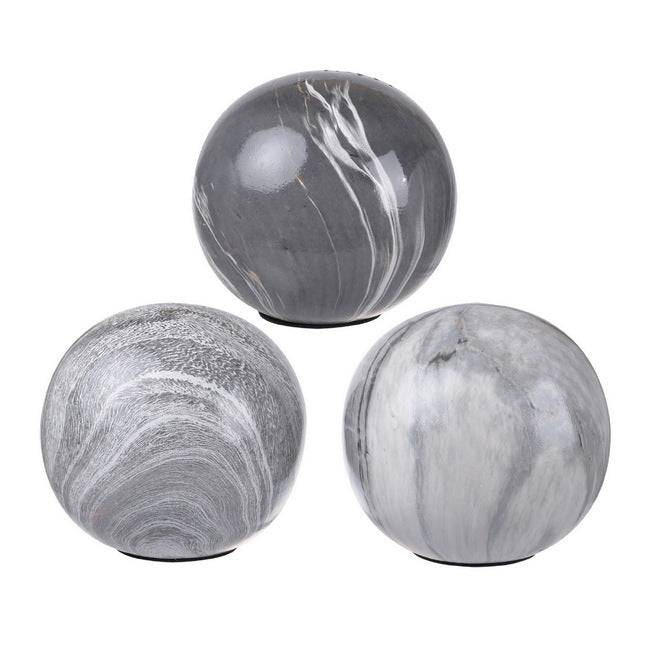 Set of 3 Grey Decorative Marbleized Balls - STripleB