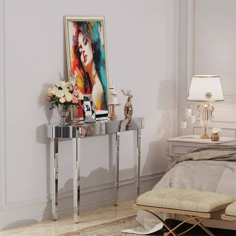 High-end Console Table Mirrored Vanity Makeup Desk Entryway Table_5