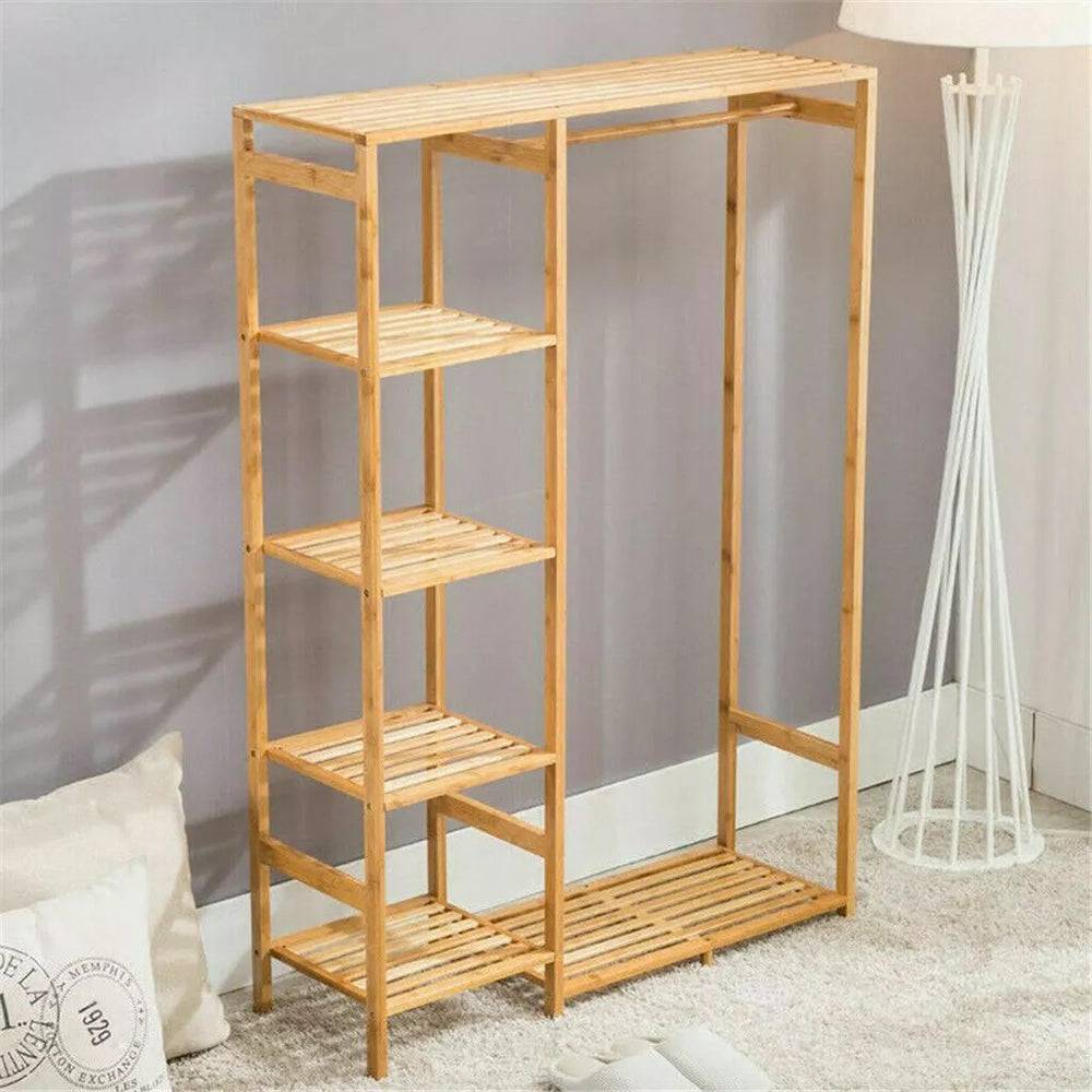 Bamboo Wood Clothing Garment Rack with Shelves_4 - STripleB