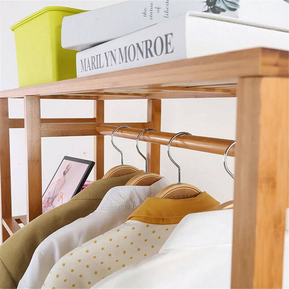 Bamboo Wood Clothing Garment Rack with Shelves_5 - STripleB