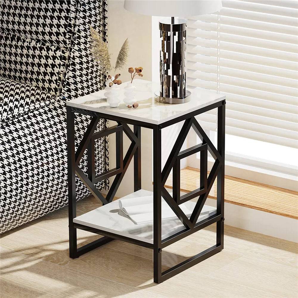 Sleek White Marble Side Table Sofa End Table Bedside Nightstand_0 - STripleB