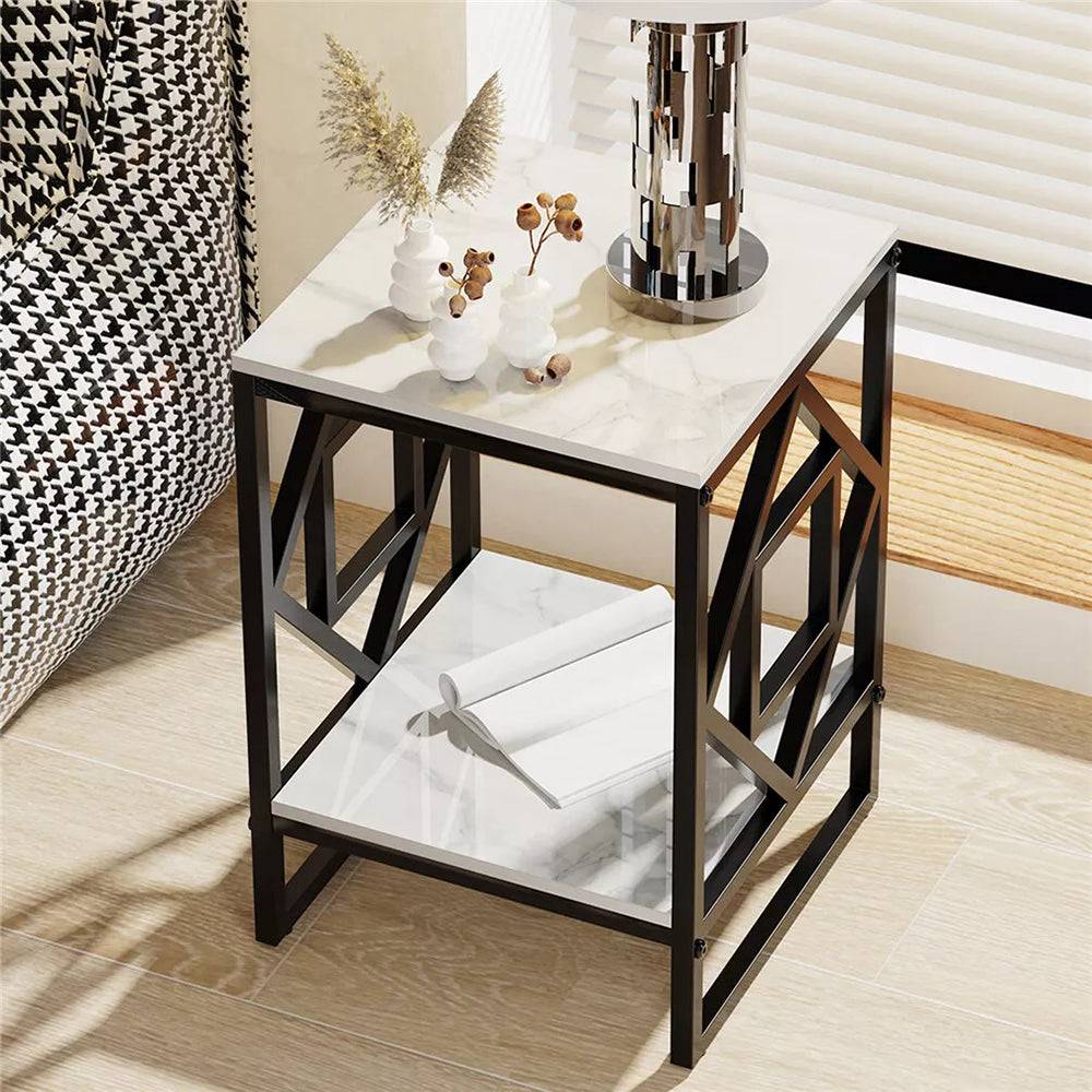 Sleek White Marble Side Table Sofa End Table Bedside Nightstand_1 - STripleB