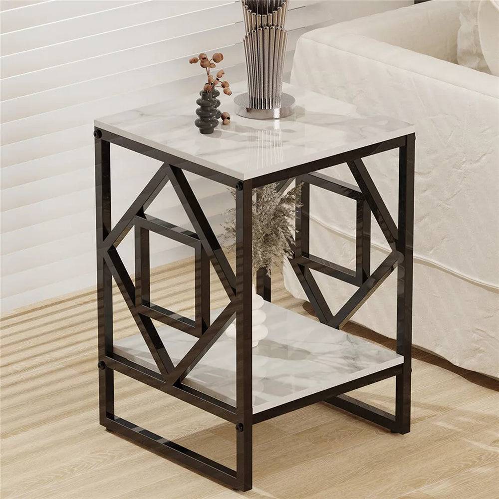 Sleek White Marble Side Table Sofa End Table Bedside Nightstand_2 - STripleB