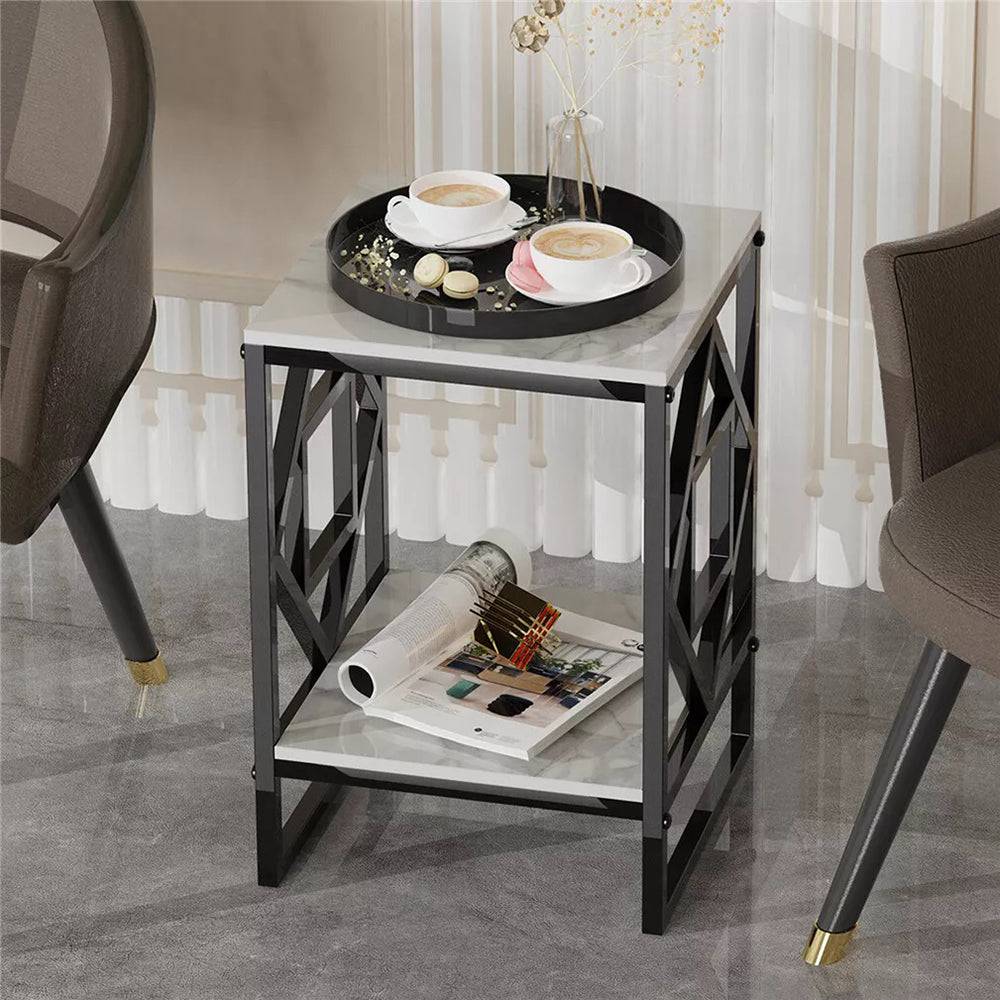 Sleek White Marble Side Table Sofa End Table Bedside Nightstand_3 - STripleB