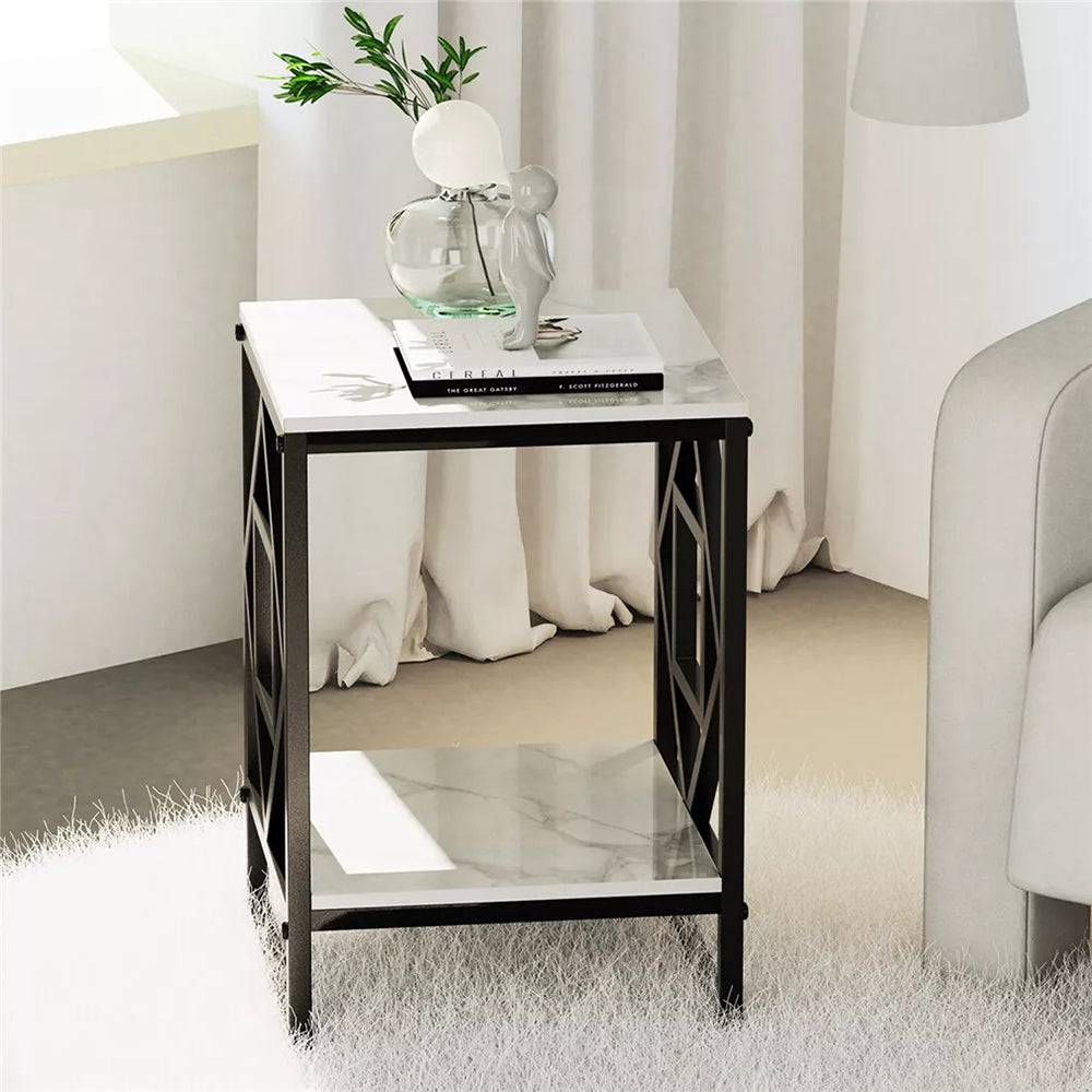 Sleek White Marble Side Table Sofa End Table Bedside Nightstand_4 - STripleB