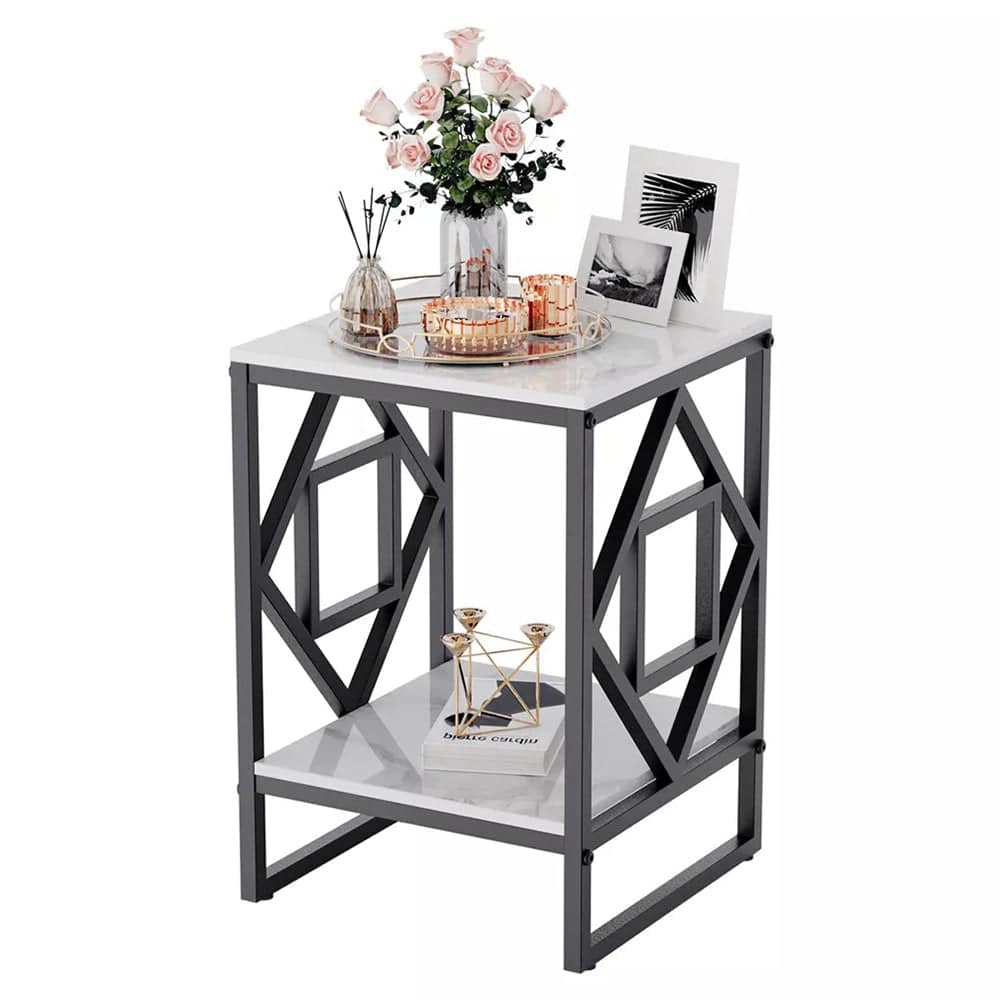 Sleek White Marble Side Table Sofa End Table Bedside Nightstand_6 - STripleB