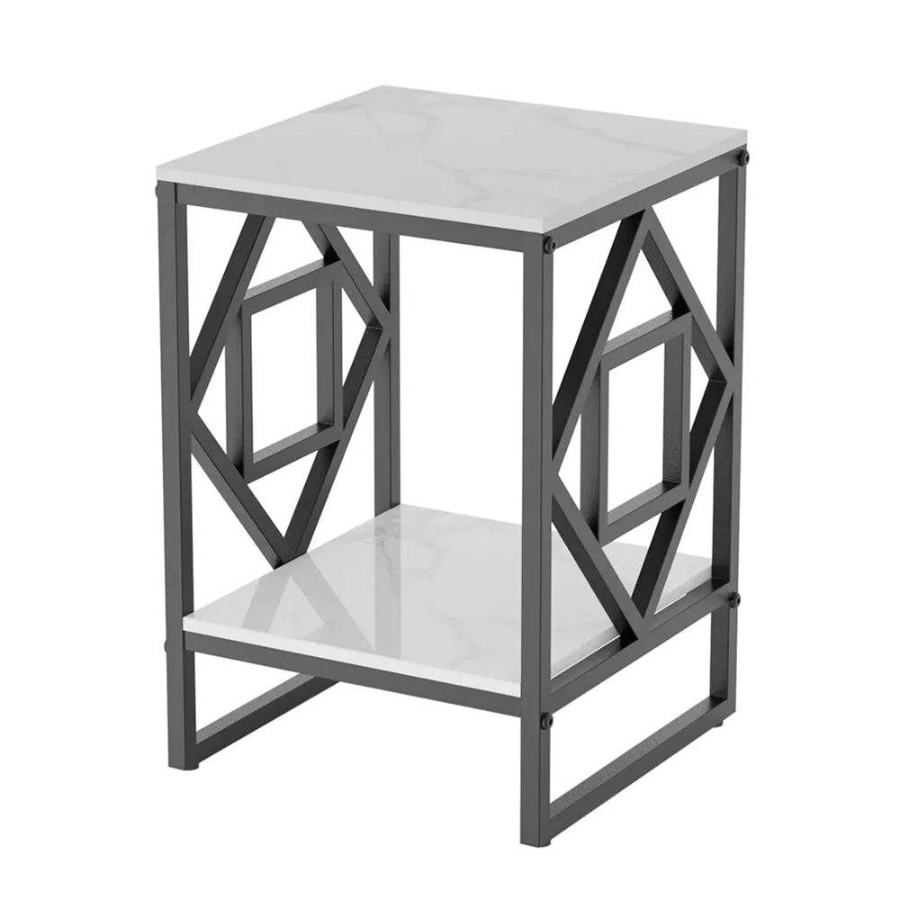 Sleek White Marble Side Table Sofa End Table Bedside Nightstand_7 - STripleB