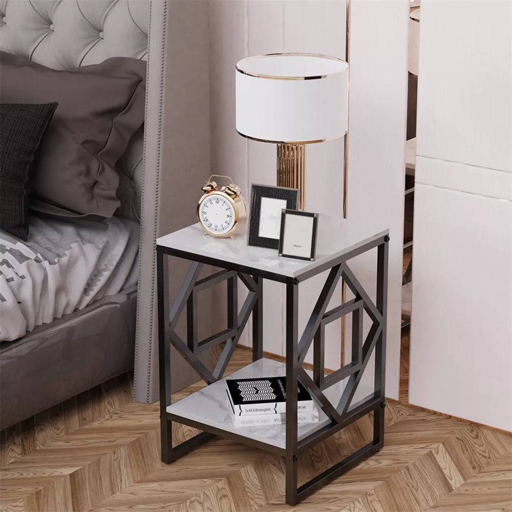 Sleek White Marble Side Table Sofa End Table Bedside Nightstand_5 -STripleB