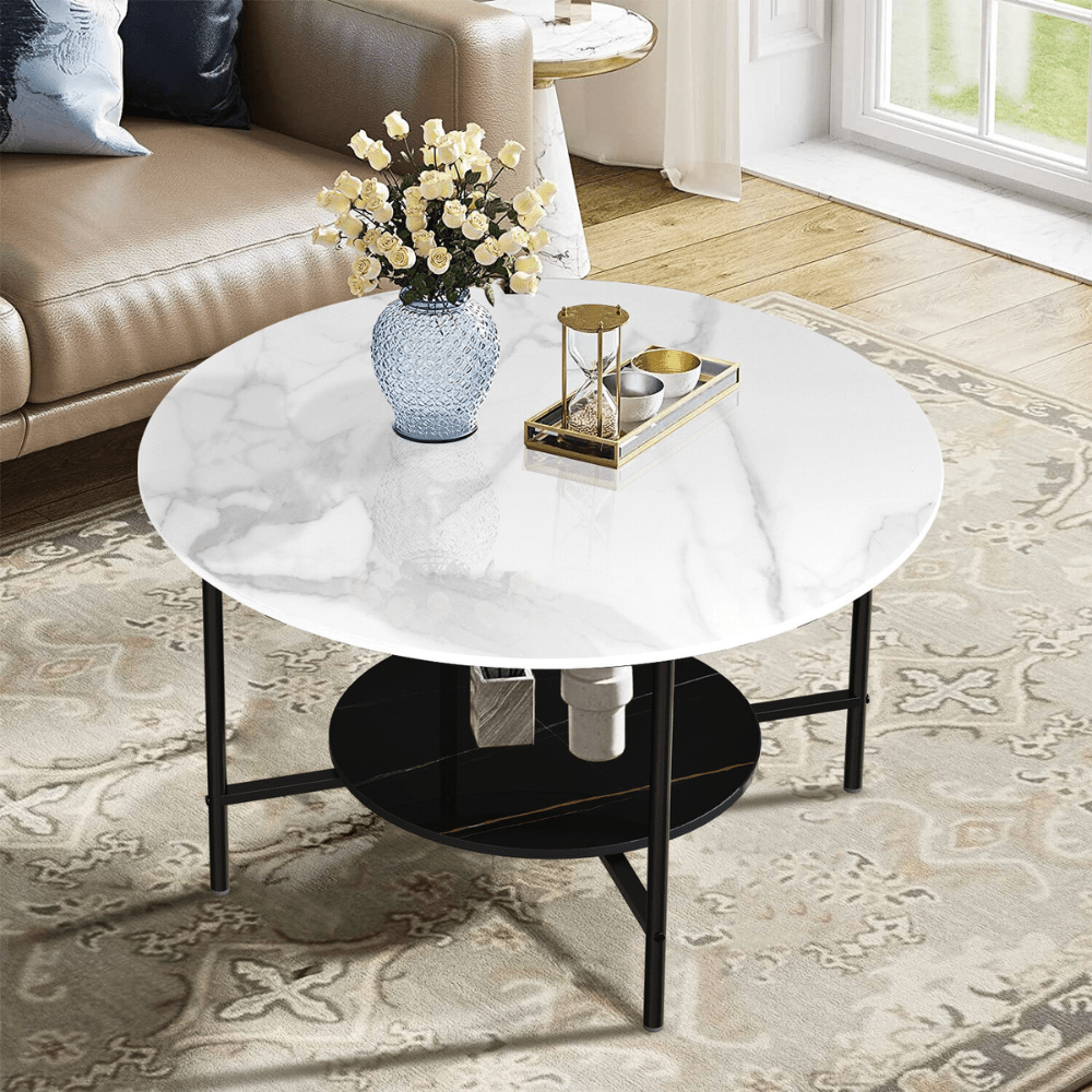 2 Tier Round Sofa Side End Table Marble Coffee Table_3 - STripleB