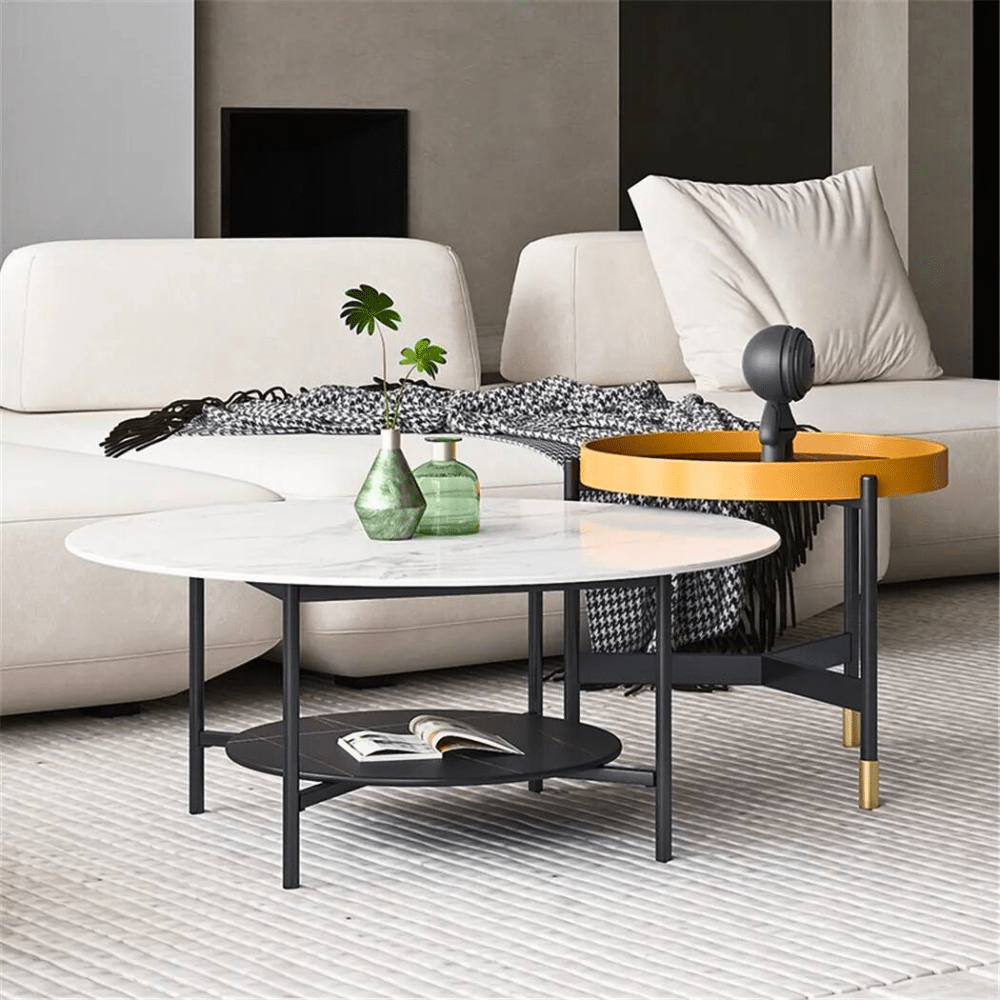 2 Tier Round Sofa Side End Table Marble Coffee Table_4 - STripleB