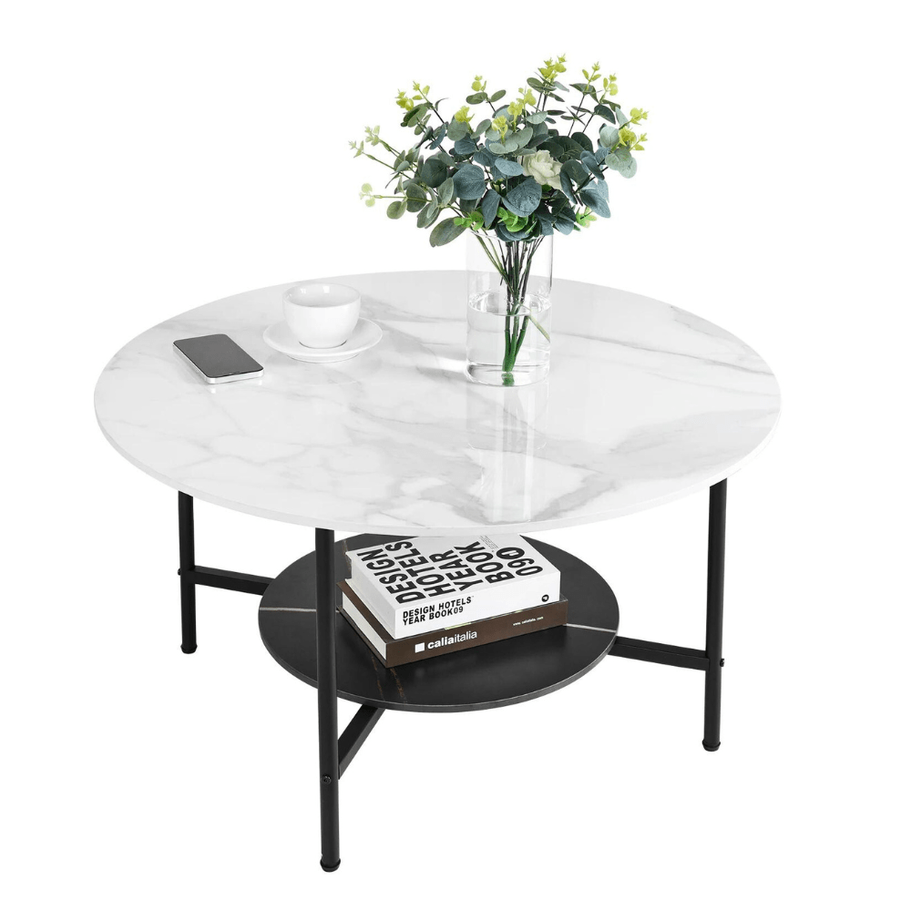 2 Tier Round Sofa Side End Table Marble Coffee Table_6 - STripleB