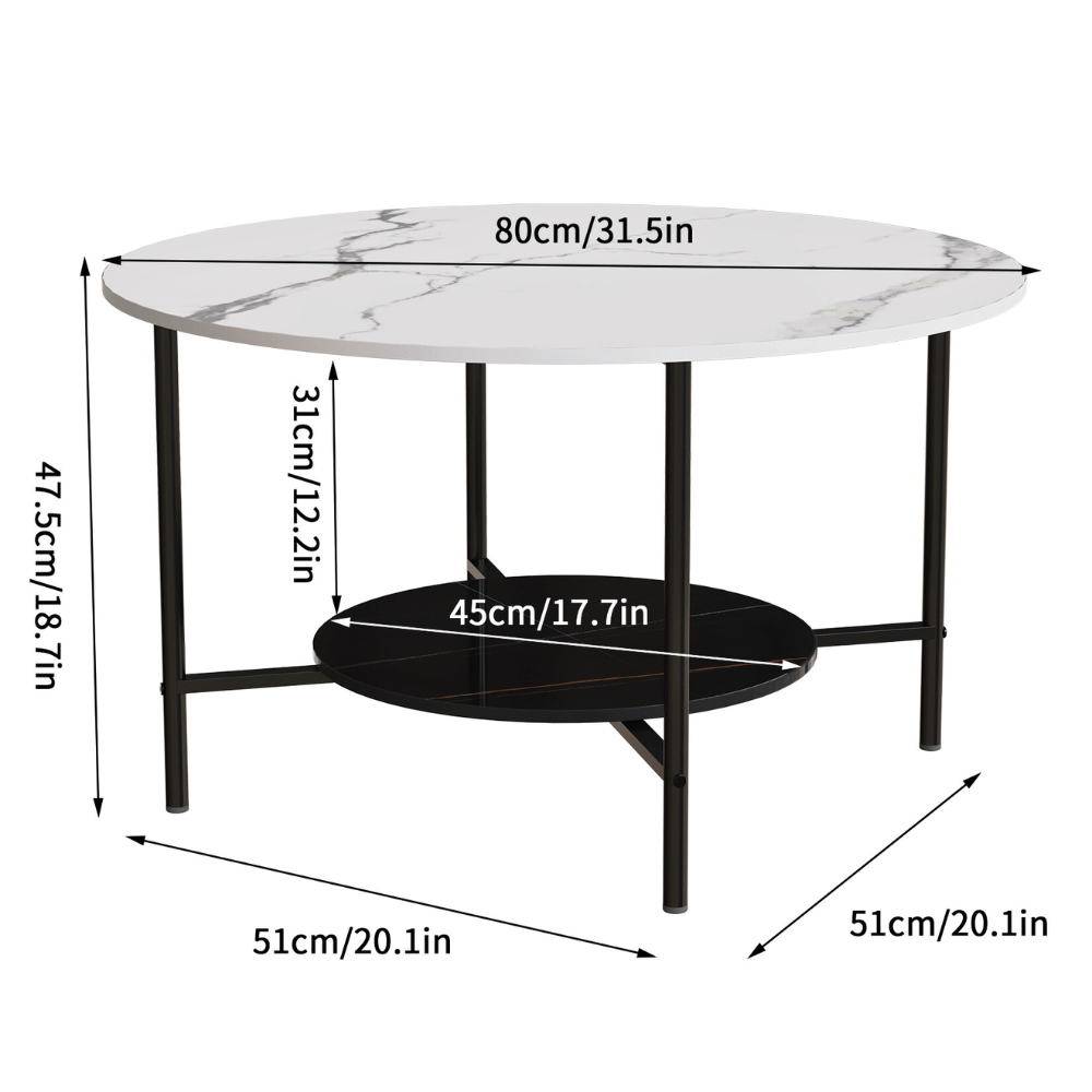 2 Tier Round Sofa Side End Table Marble Coffee Table_7 - STripleB