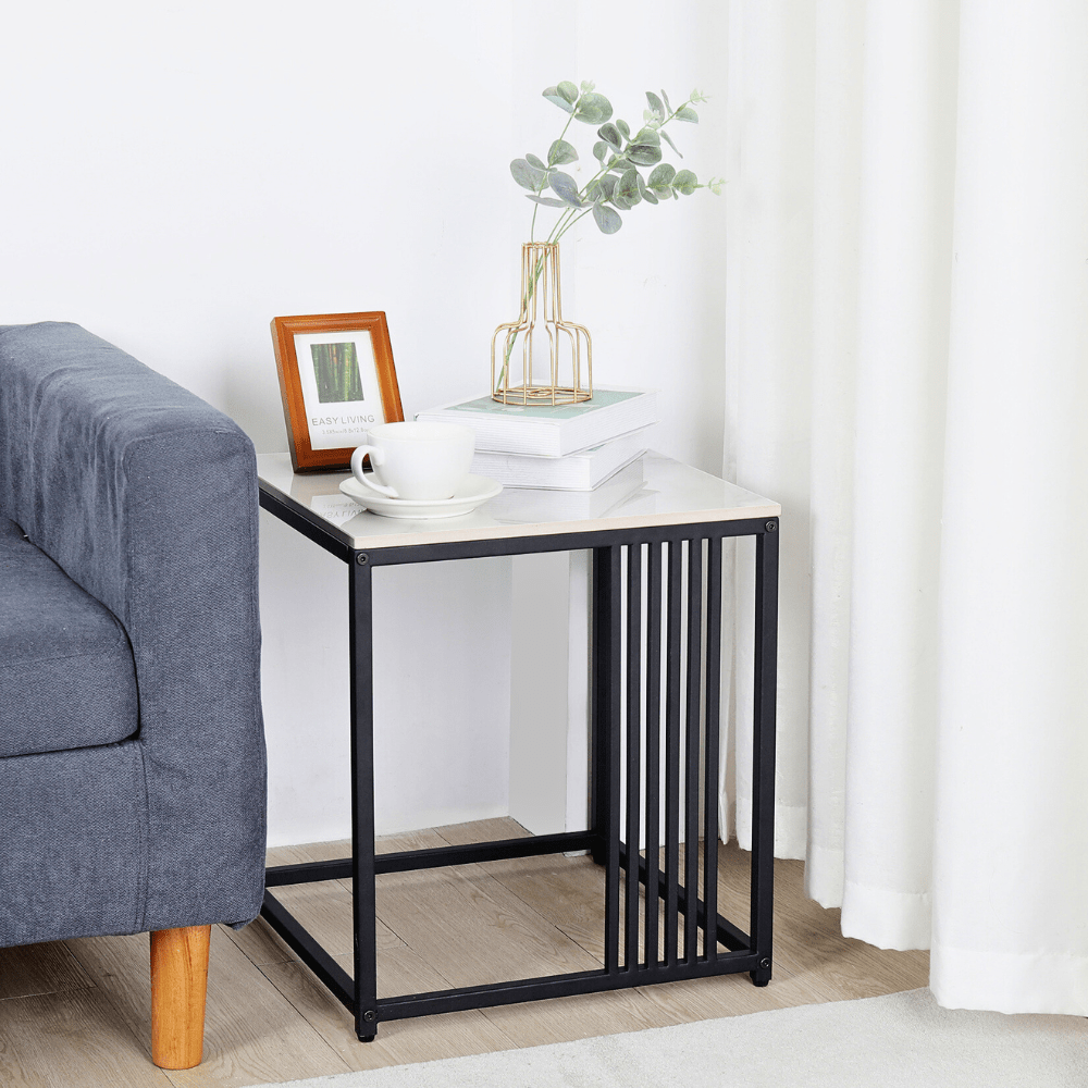 Minimalism Marble Stone Side Table White Top Black Frame_3 - STripleB