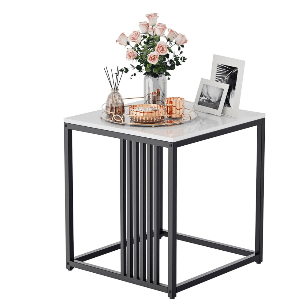 Minimalism Marble Stone Side Table White Top Black Frame_8 - STripleB