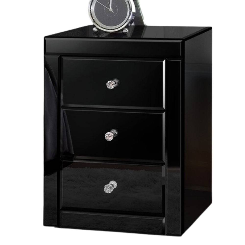 Bedside Table Mirrored Cabinet Nightstand Side End Table Drawers_9 - STripleB