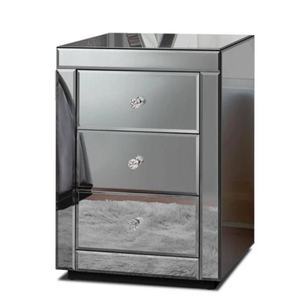 Bedside Table Mirrored Cabinet Nightstand Side End Table Drawers_7 - STripleB