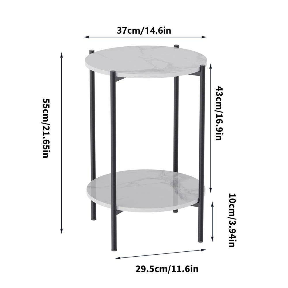 2-tier Round Sintered Stone Side Table Coffee End Table with Metal Frame_6 - STripleB