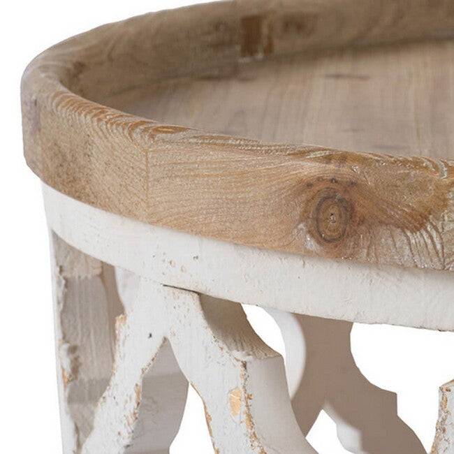 Lattice Round Shabby Chic Coffee Table Distressed White. A lattice pattern with a weathered white finish - STripleB 