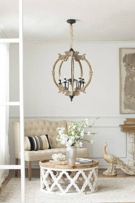 Lattice Round Shabby Chic Coffee Table Distressed White. A lattice pattern with a weathered white finish - STripleB 