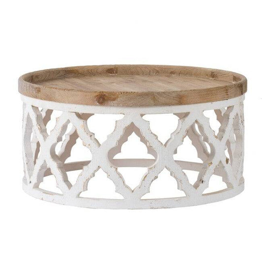 Lattice Round Shabby Chic Coffee Table Distressed White. A lattice pattern with a weathered white finish - STripleB 