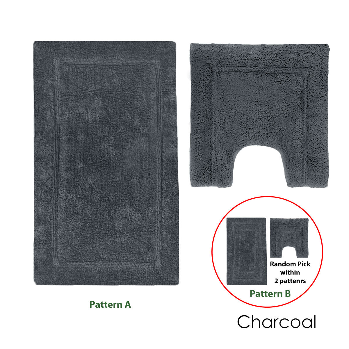 2200GSM 2 Pce Axel 100% Cotton Bath Mat Set - Charcoal - STripleB
