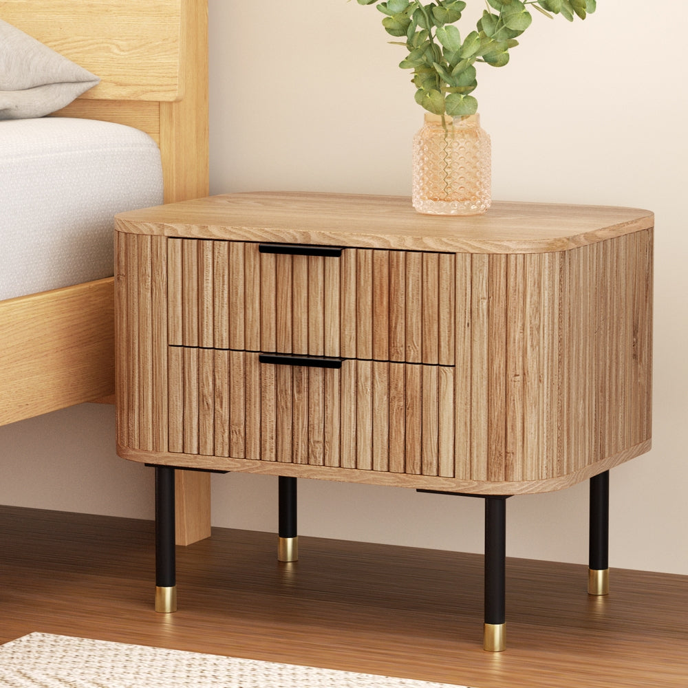 2 - Bedside Drawers - Paulownia Wood Pine x 5 - STripleB