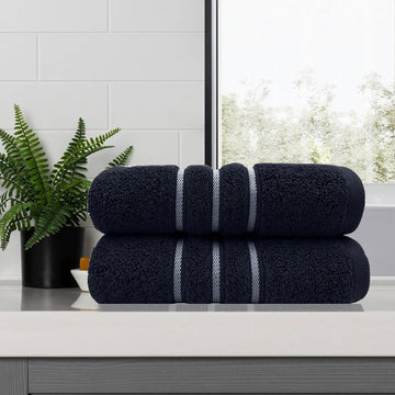2 PC - Stripe Super Soft Cotton Bath Towel Set - Sailor Blue - STripleB