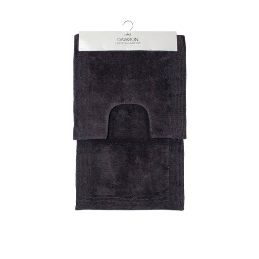 2 Pce - 100% Cotton Bathmat Set - Charcoal - STripleB