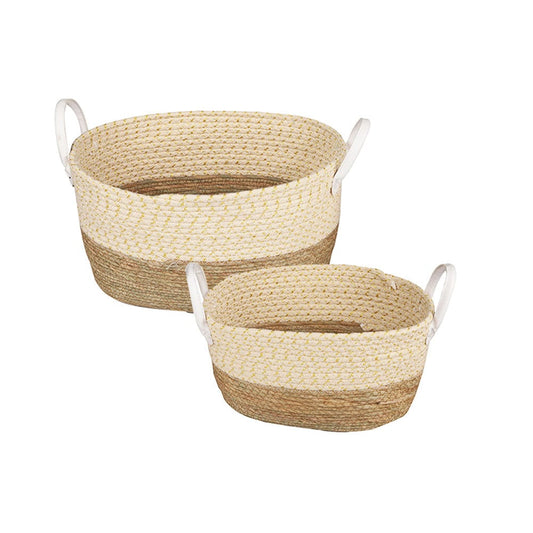 2 Piece - Cotton Rope Stripe Carry Handles Storage Baskets set - STripleB