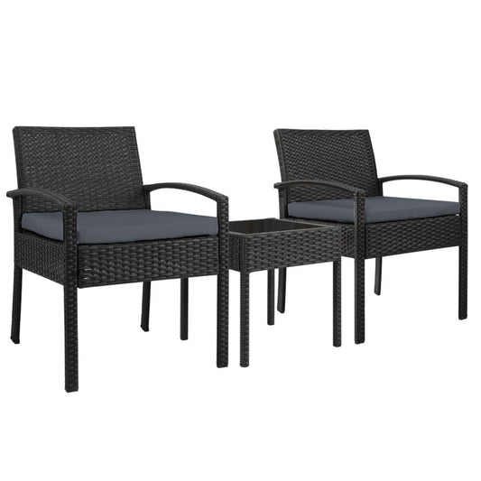 3PC - Patio Furniture Bistro Set - Black - STripleB