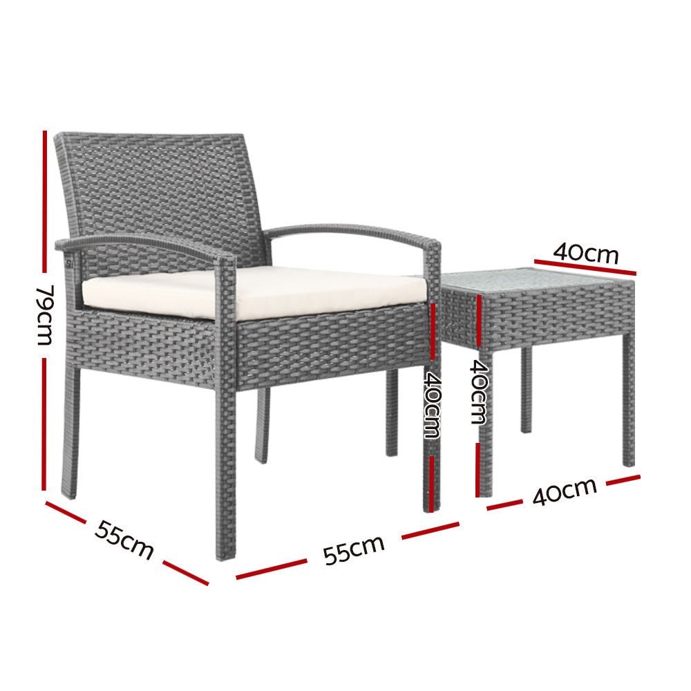 3PC Patio Furniture Bistro Set - Grey - STripleB